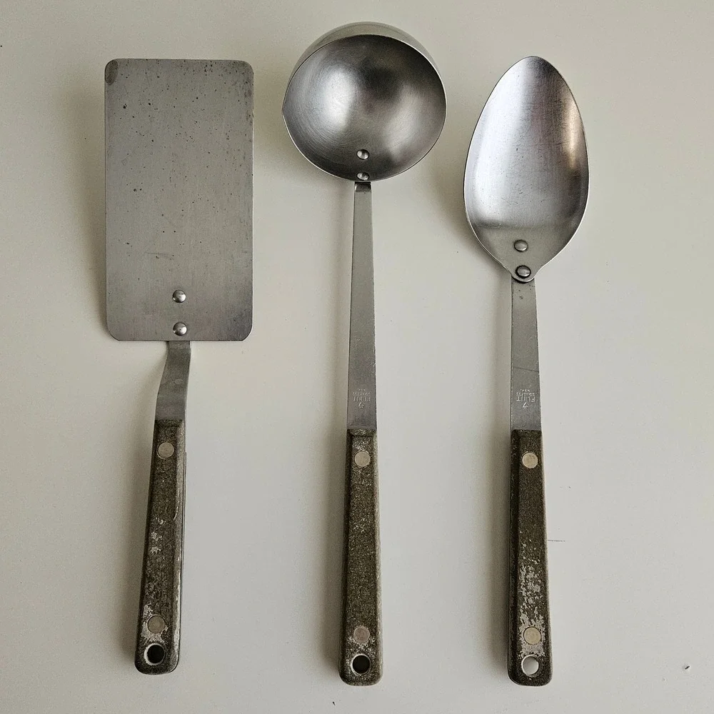 Ekco Flint Arrowhead Vintage Stainless Steel Kitchen Utensil‎ Set 3pc USA FLAWS